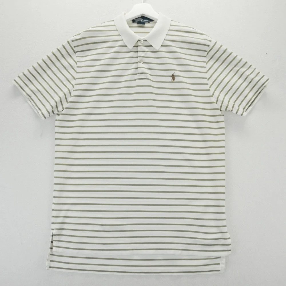 Polo Ralph Lauren Mens Striped Polo Shirts Lot of 2 Grey Olive Green Medium M